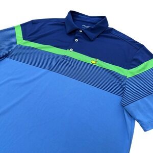Masters Tech Golf Polo Augusta National Mens XL Blue Green Striped Performance